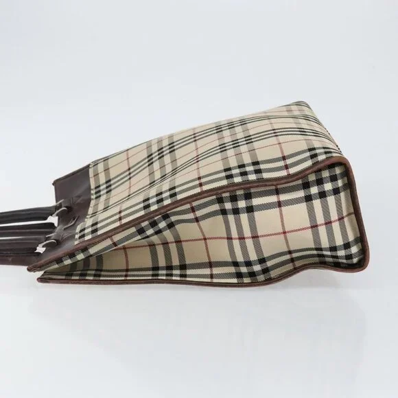 BURBERRY Nova Check Hand Bag Canvas Beige Silver Auth